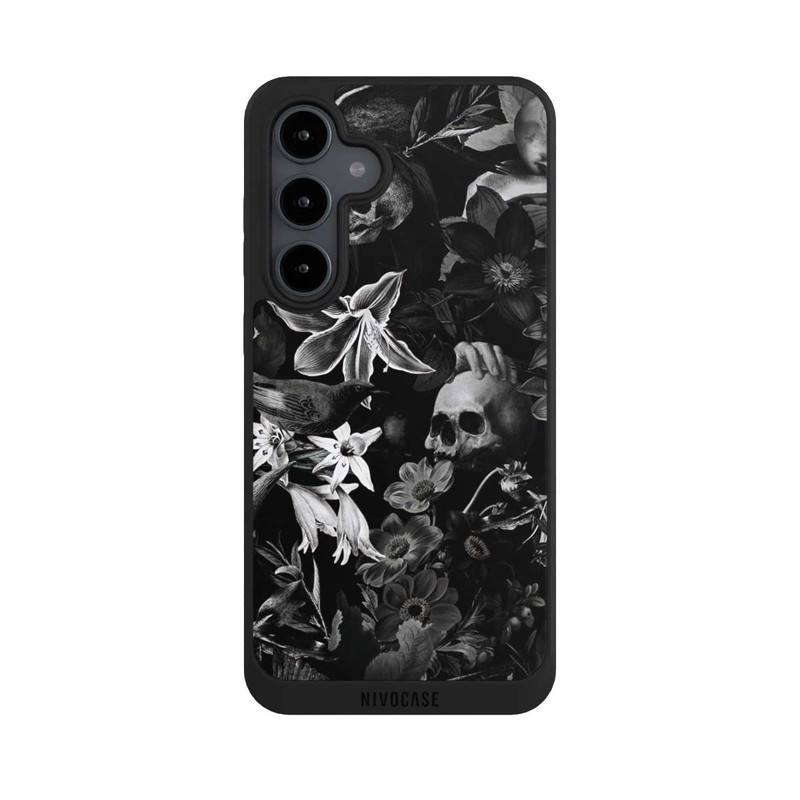 Galaxy S24 FE NIVOpure Skulls and Flowers on Black Background