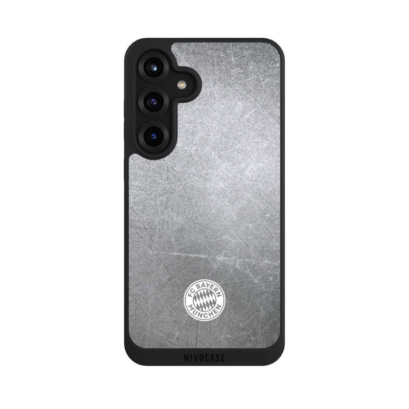 Galaxy S25 + NIVOpure Logo FCB Classique Petit - Blanc sur Fond Métallique