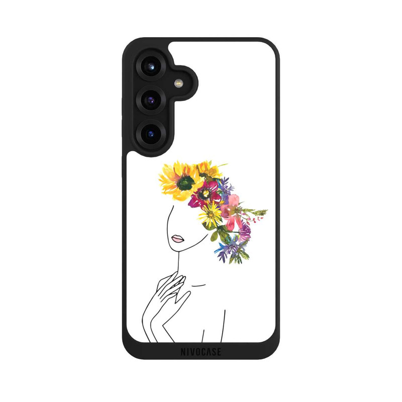 Galaxy S25 + NIVOpure Line Art femme et couronne de fleurs