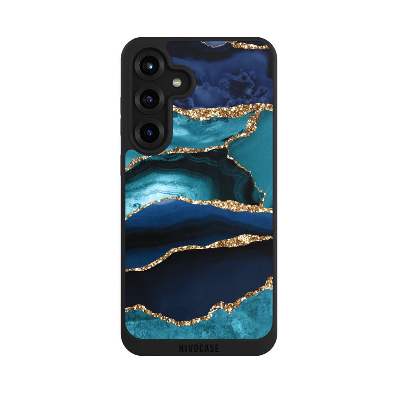 Galaxy S25 + NIVOpure Dark and Light Blue Marble Gold Glitter Look