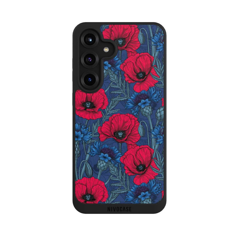 Galaxy S25 + NIVOpure Coquelicots et bleuets sur fond bleu