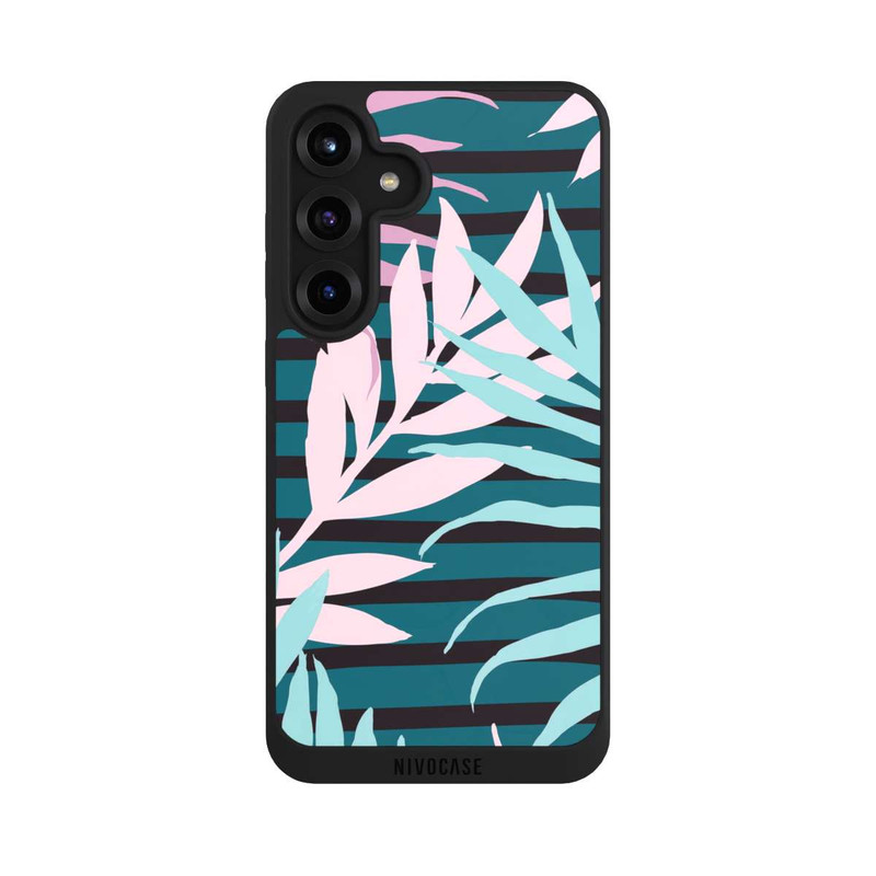 Galaxy S25 + NIVOpure Feuilles de jungle pastel rose sarcelle