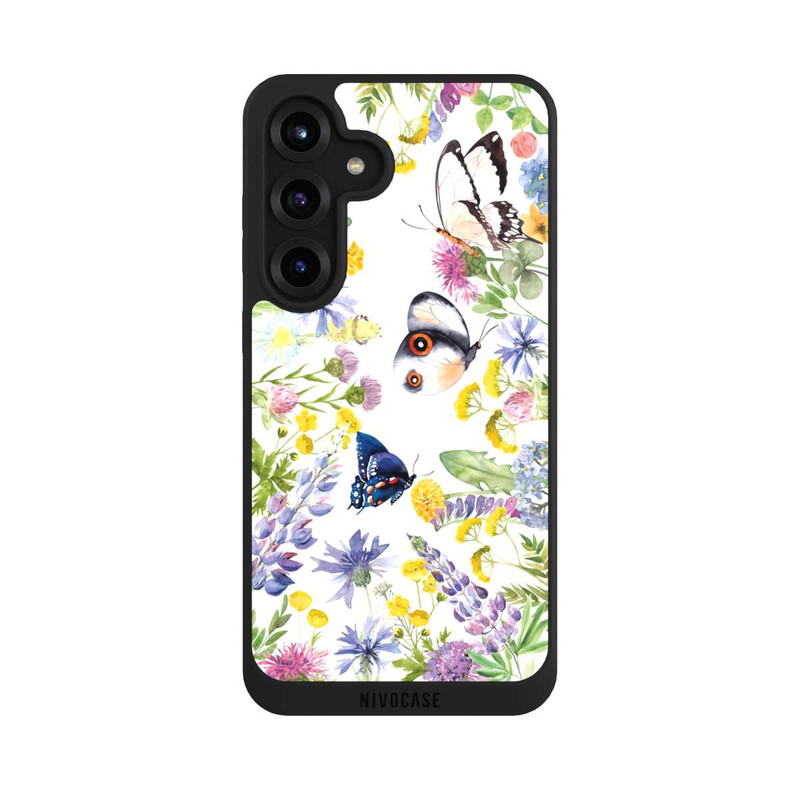Galaxy S25 + NIVOpure Bunte Frühlingsblumen und Schmetterlinge