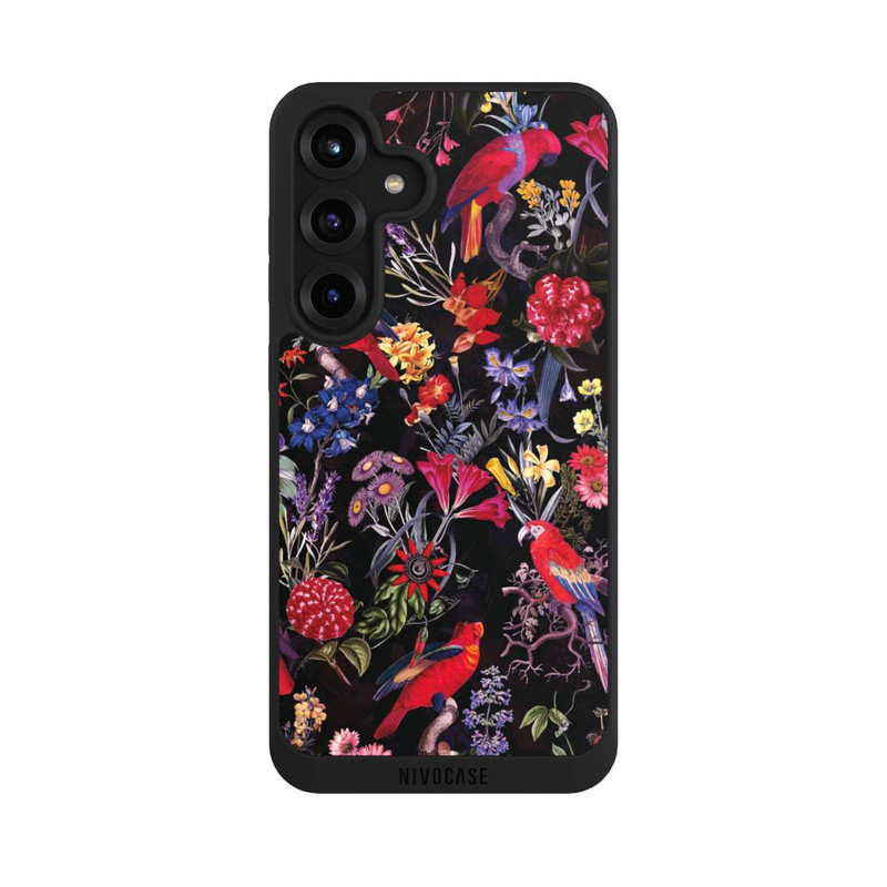 Galaxy S25 + NIVOpure Dunkle Blumen und Papageien