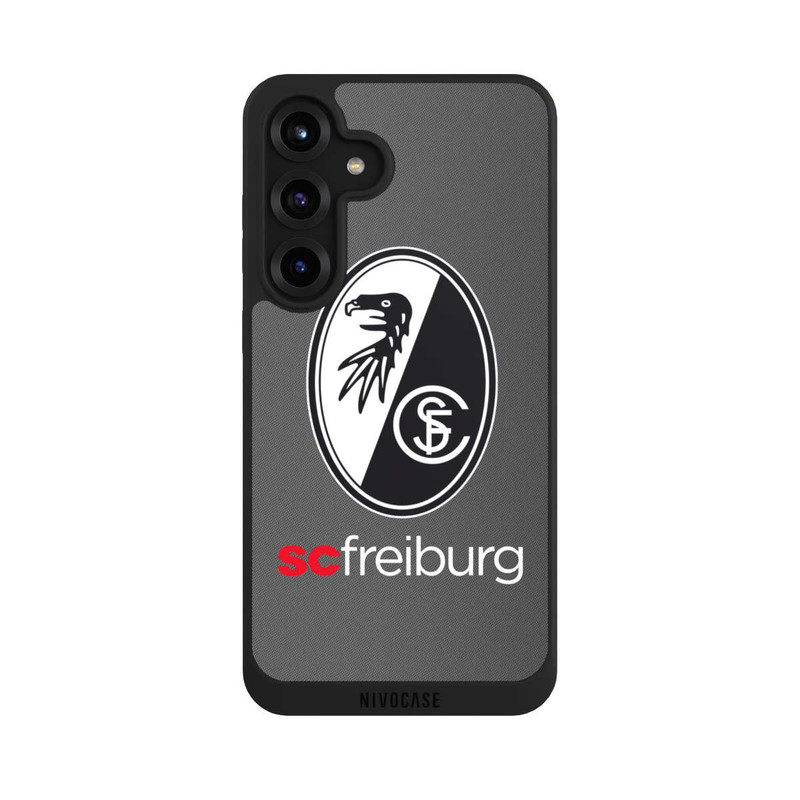 Galaxy S25 + NIVOpure Carbon Hell Hintergrund mit dem Schriftzug SC Freiburg