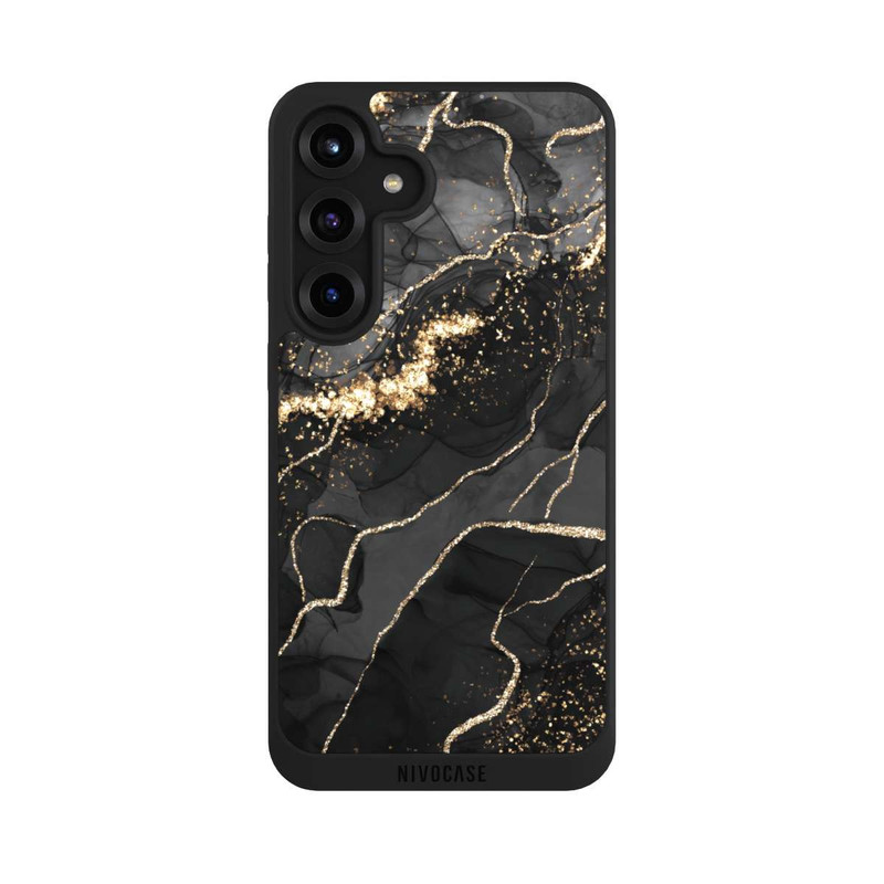 Galaxy S25 + NIVOpure Dunkler Marmor Wirbel Goldoptik
