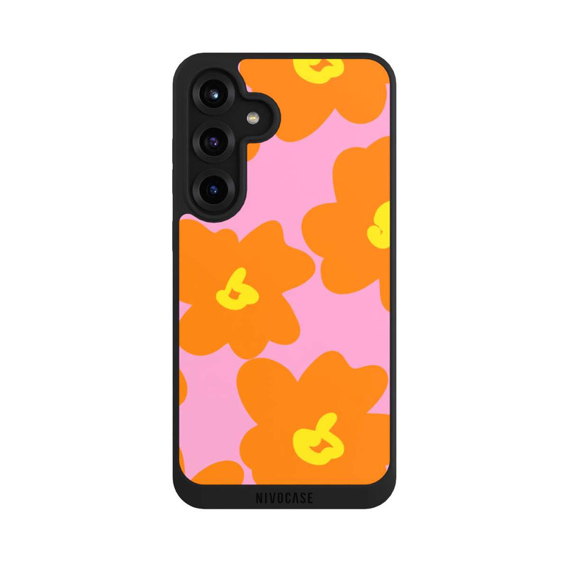Galaxy S25 + NIVOpure Retro Blumenmuster Pink und Orange