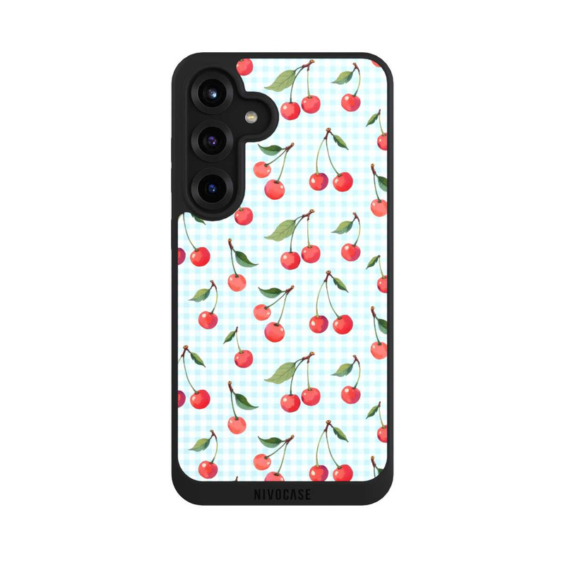 Galaxy S25 + NIVOpure Cherries and Blue Gingham