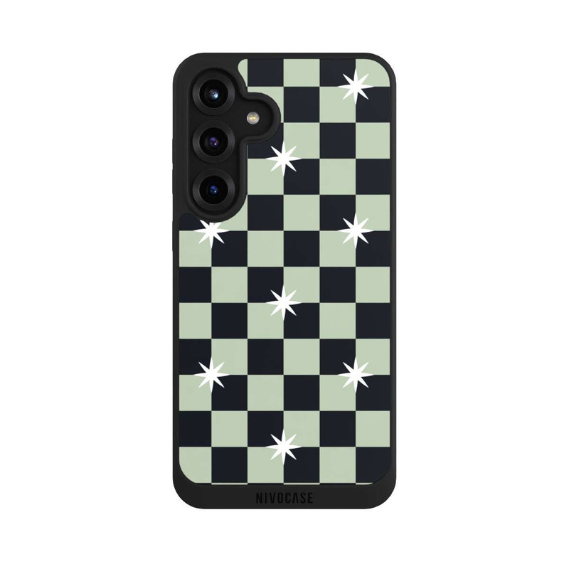 Galaxy S25 + NIVOpure Checked Pattern Black Grey Stars