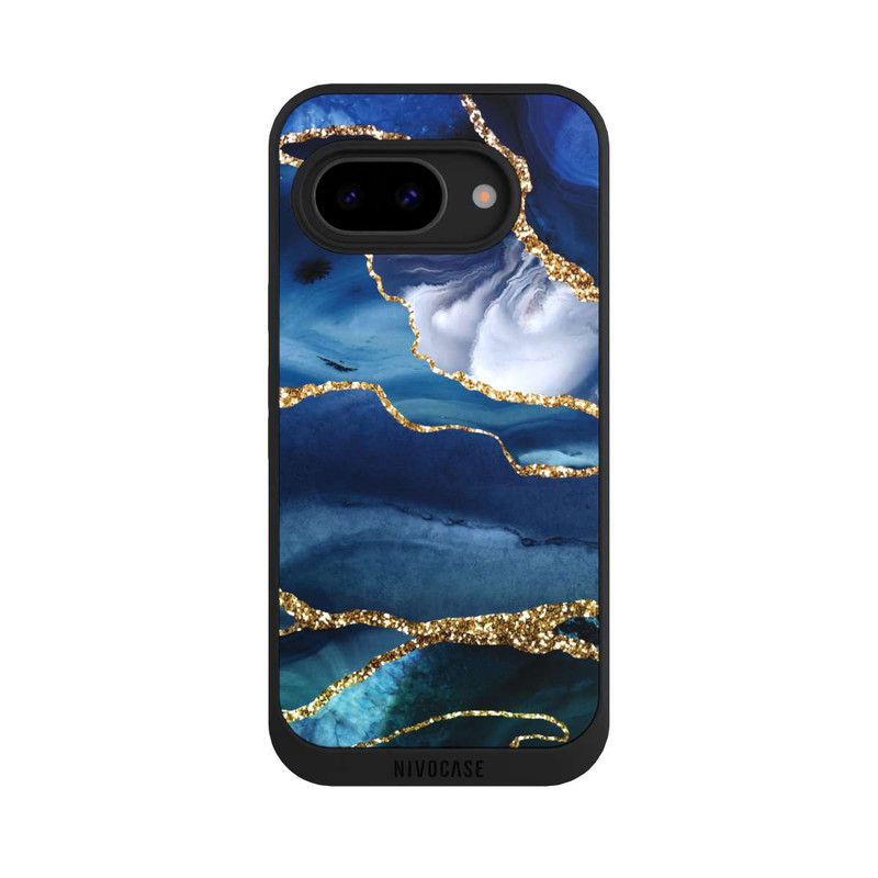 Pixel 9a NIVOpure Blue Marble Gold Glitter Look