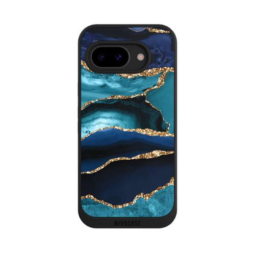 Google Pixel 9a NIVOpure Dark and Light Blue Marble Gold Glitter Look