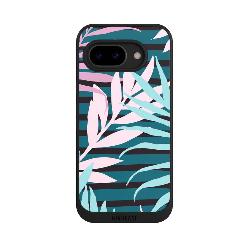 Pixel 9 a NIVOpure Pastell-Dschungelblätter rosa blaugrün