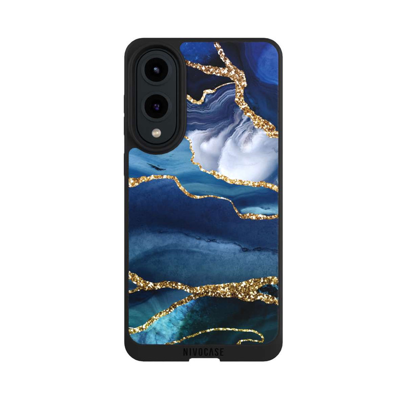 Galaxy S25 Edge NIVOpure Blue Marble Gold Glitter Look