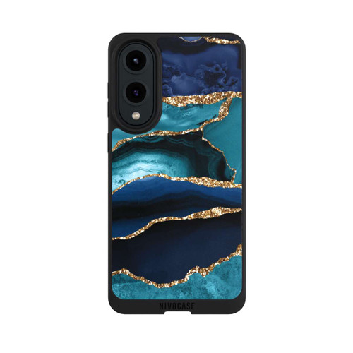 Samsung Galaxy S25 Edge NIVOpure Dark and Light Blue Marble Gold Glitter Look