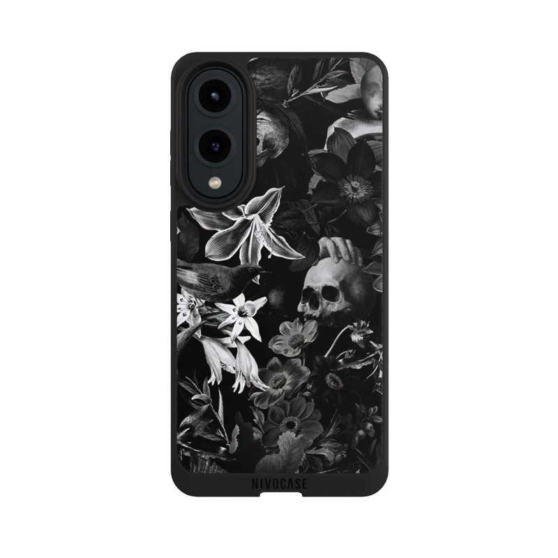 Galaxy S25 Edge NIVOpure Crânes et fleurs sur fond noir