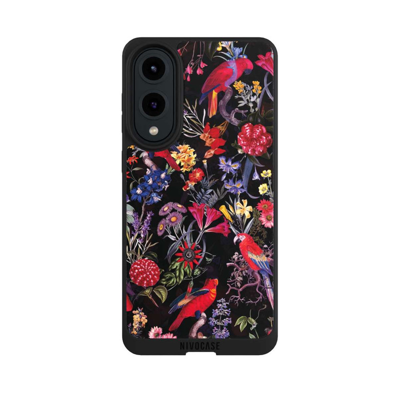Galaxy S25 Edge NIVOpure Dunkle Blumen und Papageien
