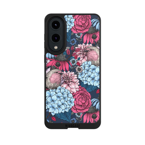 Samsung Galaxy S25 Edge NIVOpure Vögel und Blumen Petrolrot
