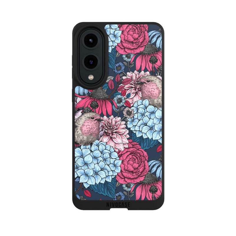 Galaxy S25 Edge NIVOpure Oiseaux et fleurs rouge pétrole