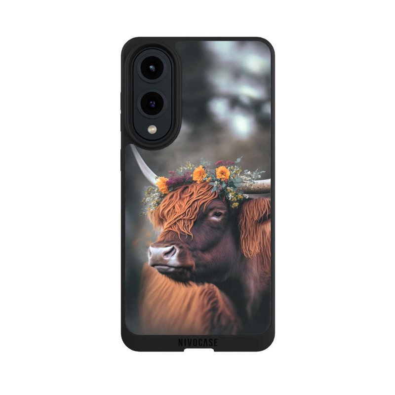 Galaxy S25 Edge NIVOpure Vache des Highlands avec des fleurs avec IA