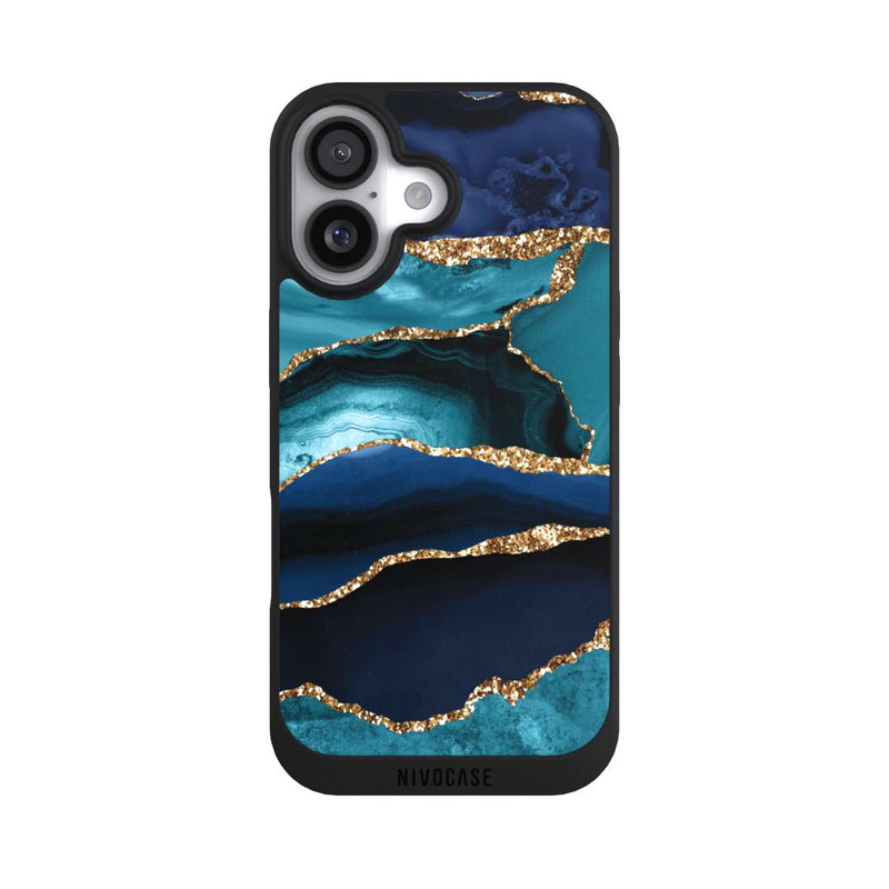 iPhone 17 NIVOpure Dark and Light Blue Marble Gold Glitter Look