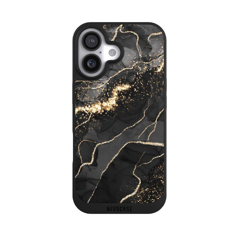 iPhone 17 NIVOpure Dark Marble Swirls Gold Look