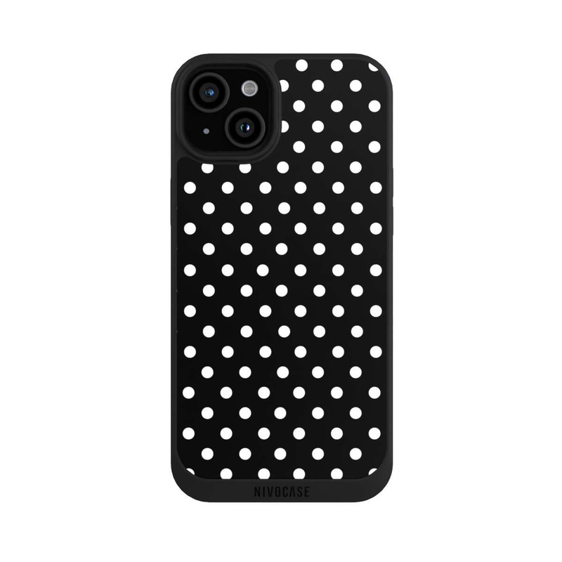 iPhone 15 Plus NIVOpure Polka Dots Schwarz und Weiß