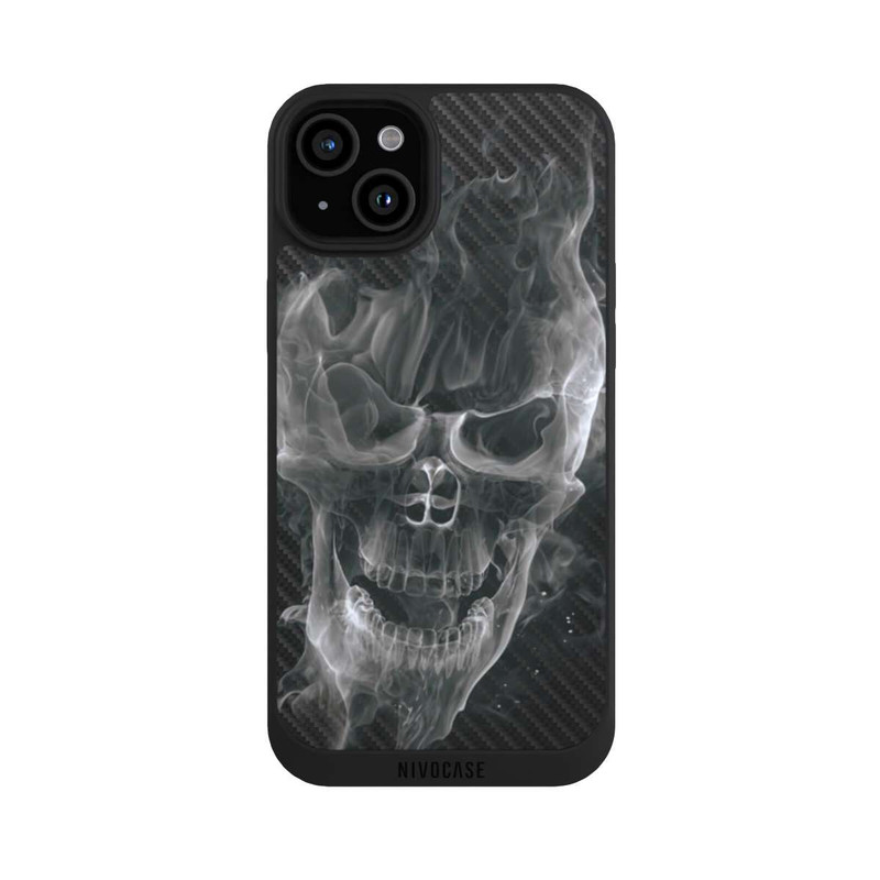 iPhone 15 Plus NIVOpure rauchender Totenkopf Carbon