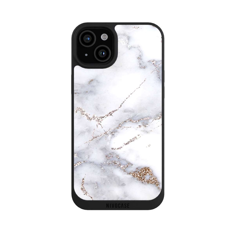 iPhone 15 Plus NIVOpure Silberglitzer Marmorlook