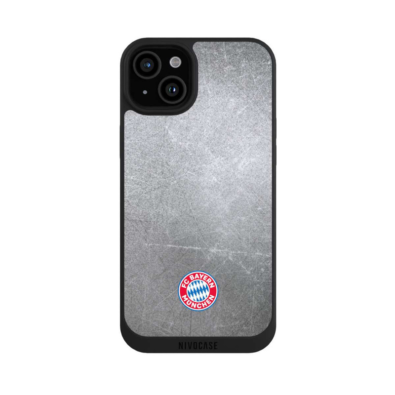 iPhone 15 Plus NIVOpure Klassisches FCB Logo Klein - Bunt auf Metalllook