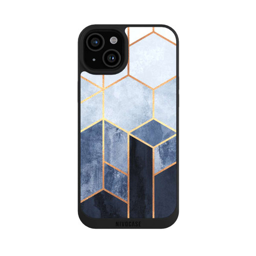 Apple iPhone 15 Plus NIVOpure Blauer Farbverlauf Sechsecke Golddruck