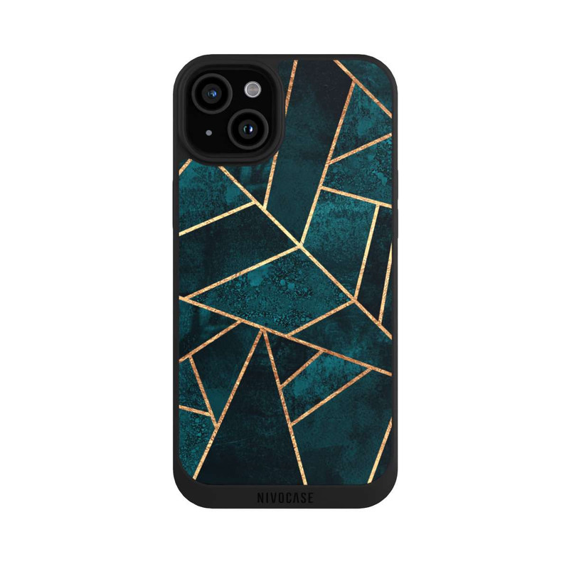 iPhone 15 Plus NIVOpure Tief Blaugrün Stein Gold Druck