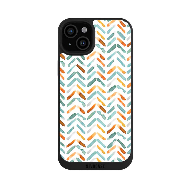 iPhone 15 Plus NIVOpure Elegantes Herbstchevron Blau Orange