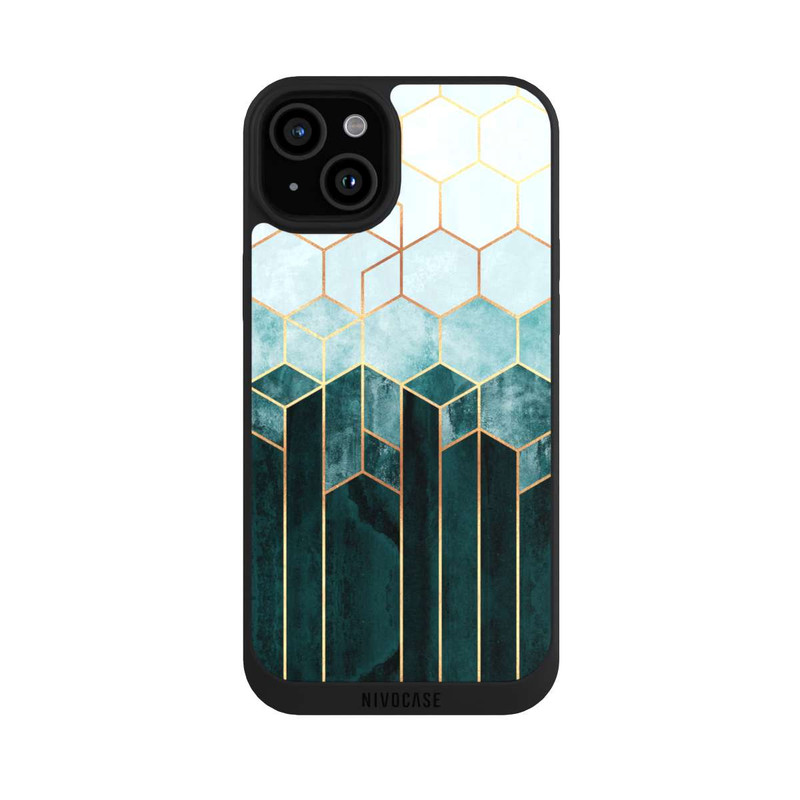 iPhone 15 Plus NIVOpure Blaugrüne Sechsecke
