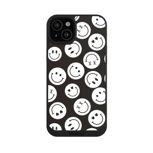 Apple iPhone 15 Plus NIVOpure Smiles Emotes Pattern Black And White