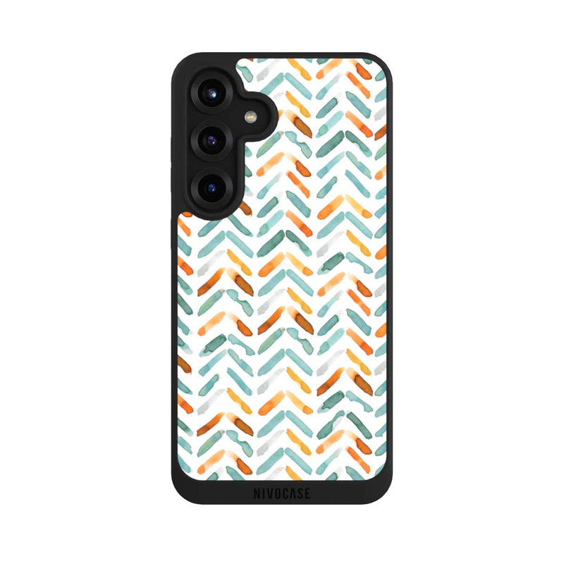 Galaxy S25 + NIVOpure Elegantes Herbstchevron Blau Orange