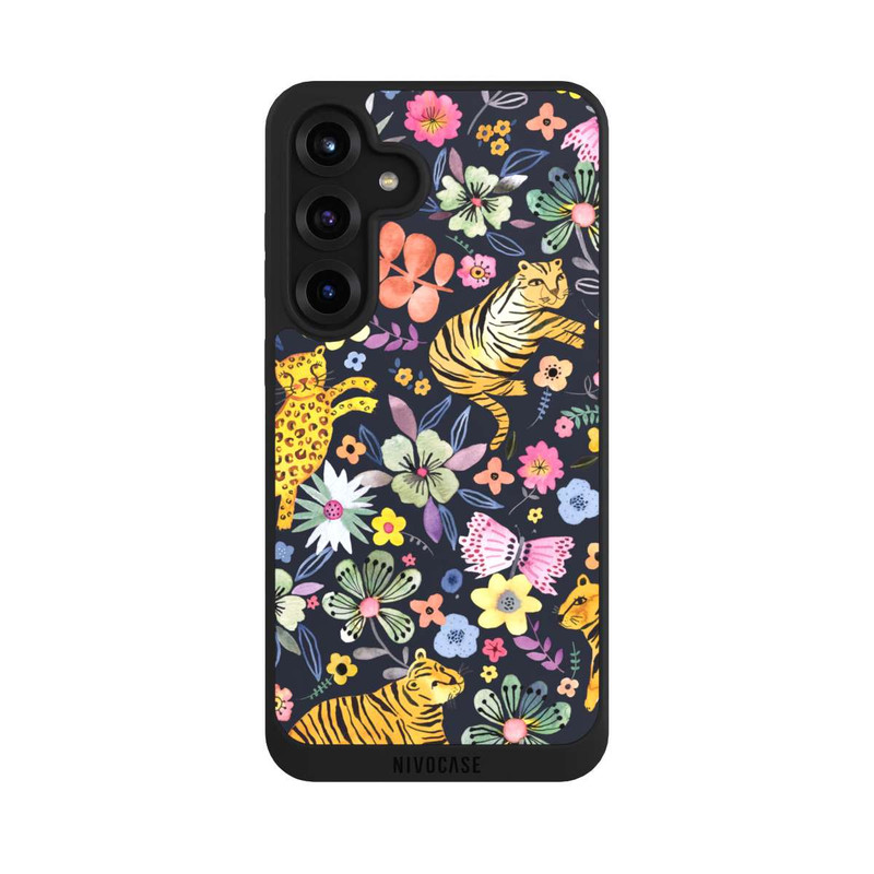 Galaxy S25 + NIVOpure Frühlingsblumen mit Tiger schwarz
