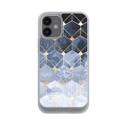 Apple iPhone 12 mini NIVOpure Blaue Sechsecke und Diamanten Golddruck