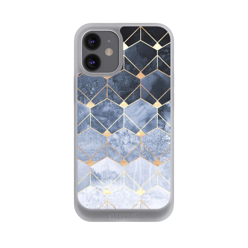 iPhone 12 mini NIVOpure Blaue Sechsecke und Diamanten Golddruck