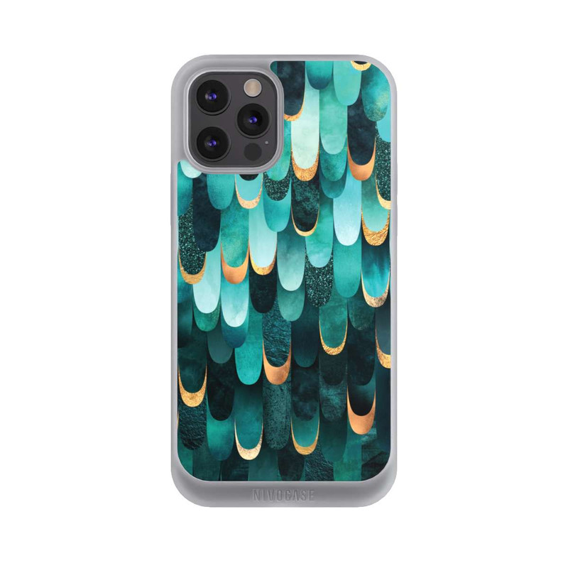 iPhone 12 Pro Max NIVOpure Imprimé or turquoise à plumes