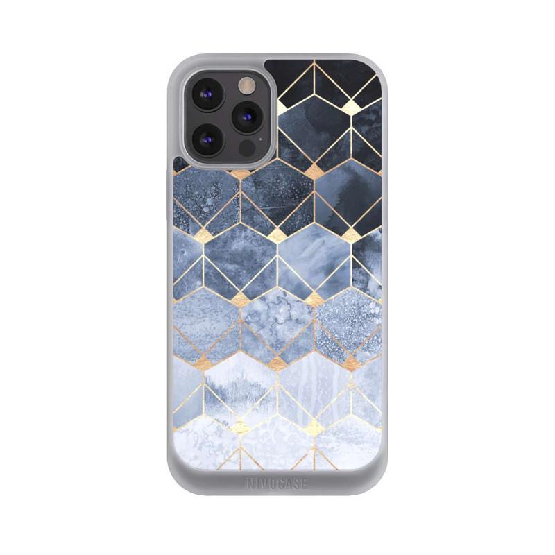 iPhone 12 Pro Max NIVOpure Impression Or Hexagones Bleus Et Diamants