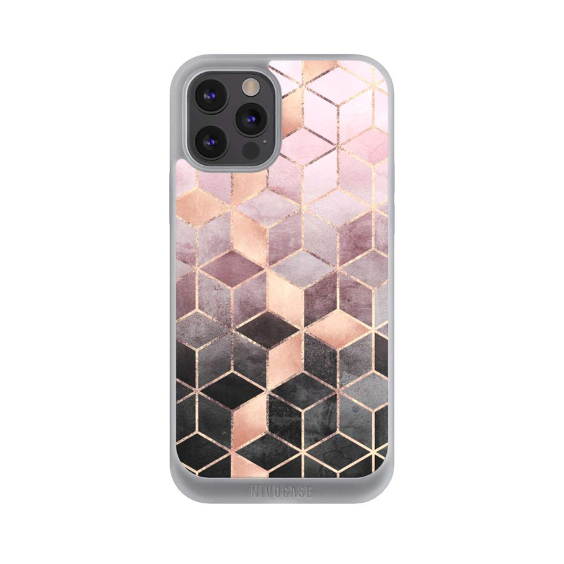 iPhone 12 Pro Max NIVOpure Imprimé Cubes Dégradés Gris Rose