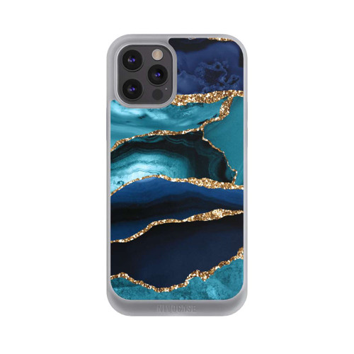 Apple iPhone 12 Pro Max NIVOpure Dark and Light Blue Marble Gold Glitter Look