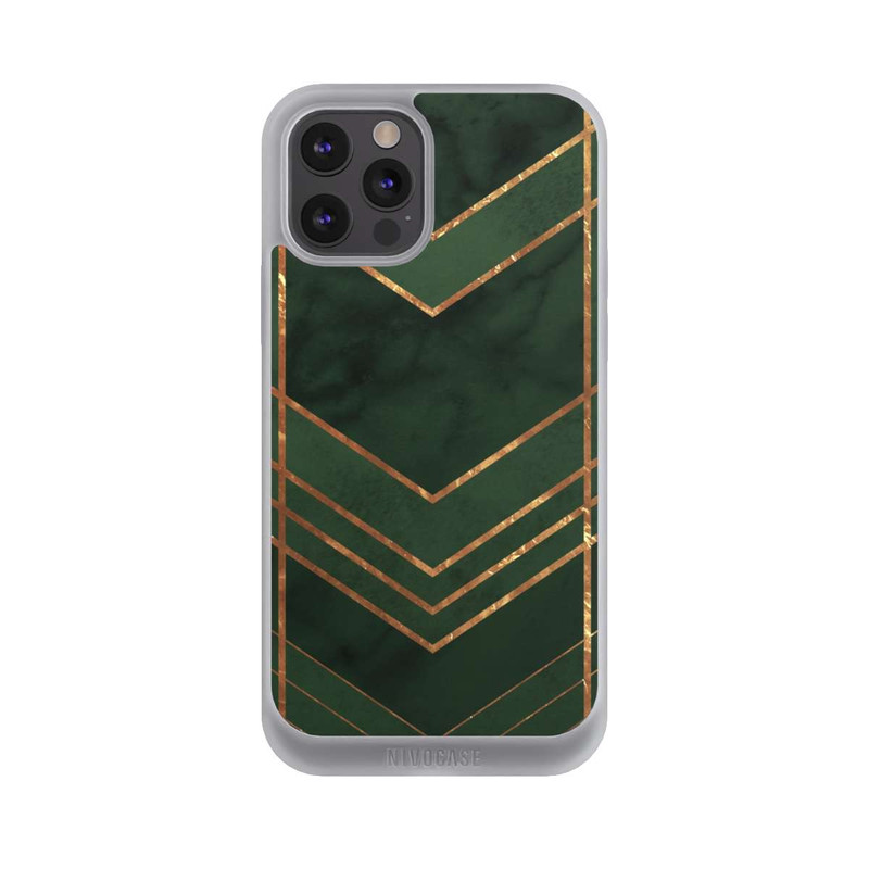 iPhone 12 Pro Max NIVOpure Motif vert foncé rayures dorées