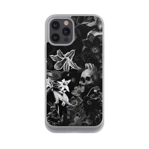 Apple iPhone 12 Pro Max NIVOpure Totenköpfe und Blumen auf schwarzem Hintergrund