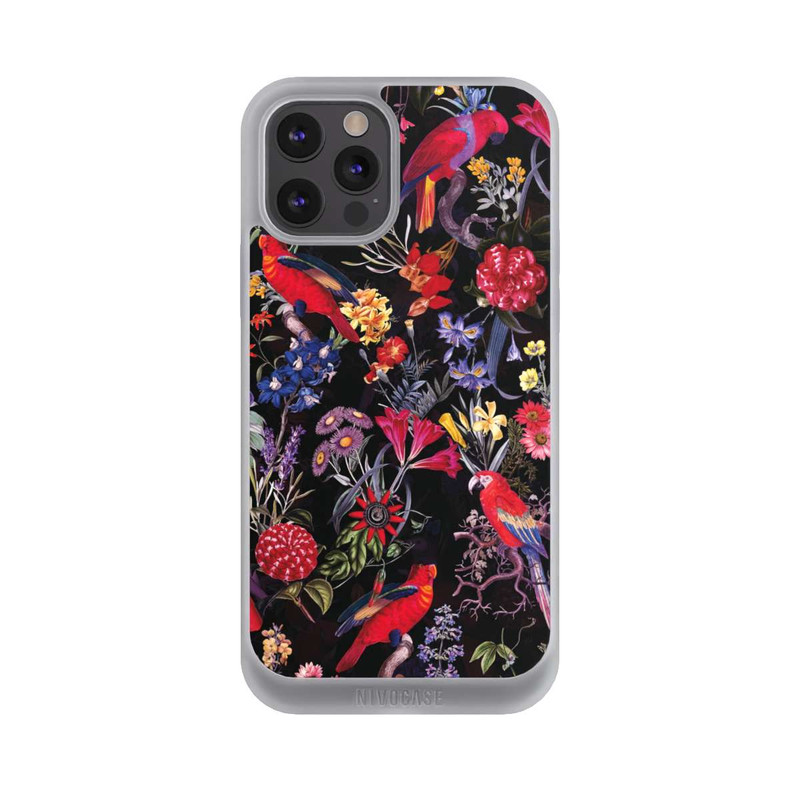 iPhone 12 Pro Max NIVOpure Dunkle Blumen und Papageien