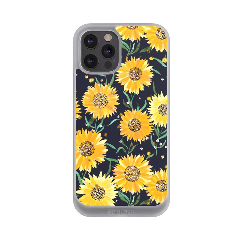 iPhone 12 Pro Max NIVOpure Fleurs de Tournesol sur Fond Noir