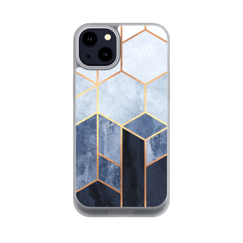 iPhone 14 Plus NIVOpure Blauer Farbverlauf Sechsecke Golddruck