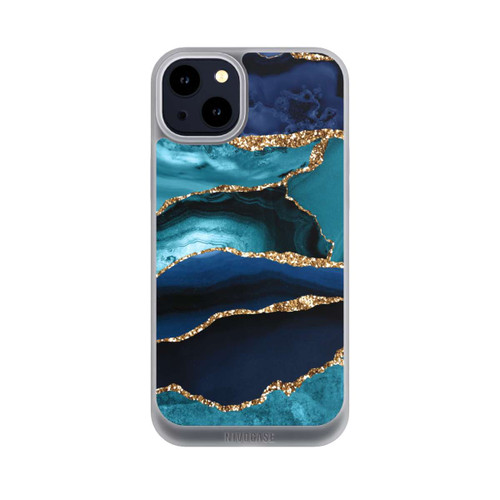 Apple iPhone 14 Plus NIVOpure Dark and Light Blue Marble Gold Glitter Look