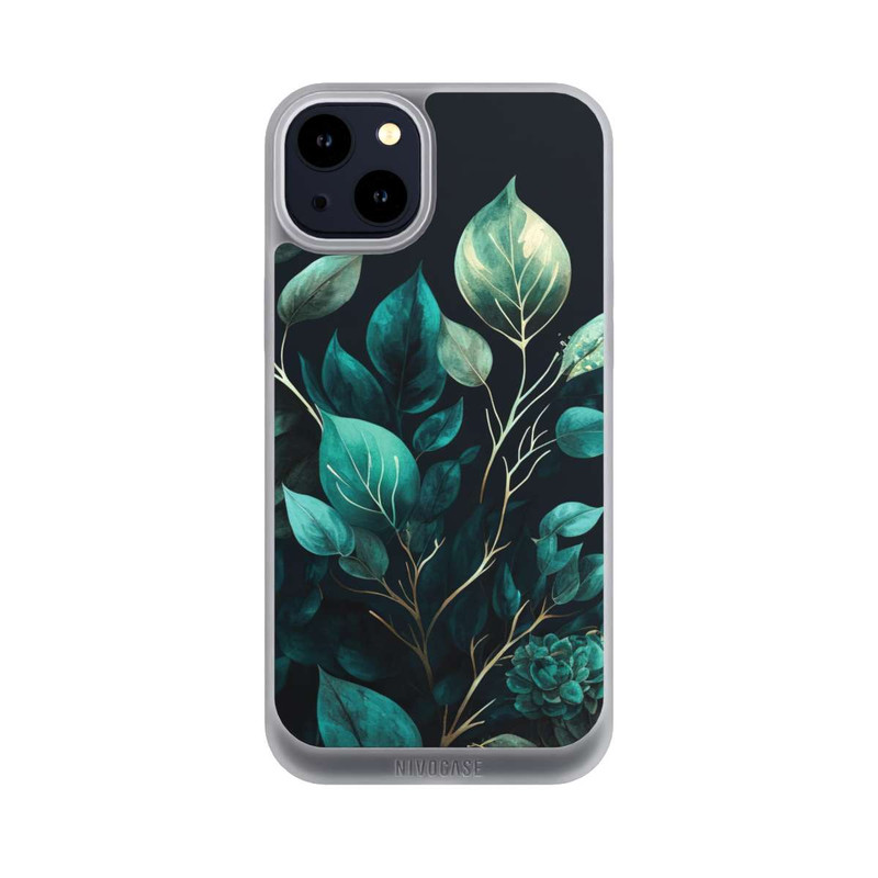 iPhone 14 Plus NIVOpure Grüne Eukalyptus Blätter mit dunklem Hintergrund mit KI