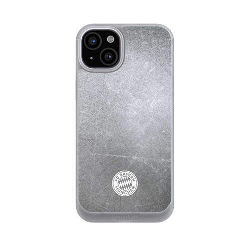 Apple iPhone 15 Plus NIVOpure Klassisches FCB Logo Klein - Weiß auf Metalllook